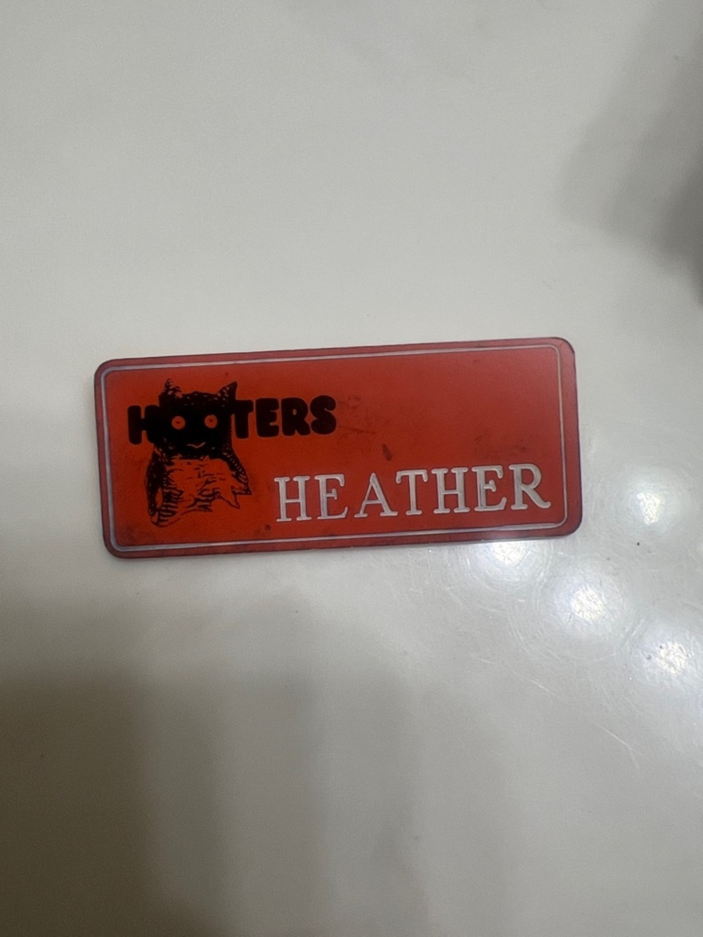 Hooters Orange-Red Name Badge HEATHER
